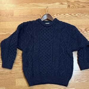 Women’s Denim Blue Cable Knit wool sweater from Ireland